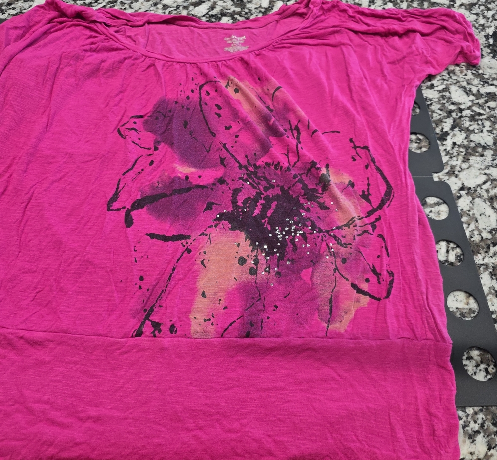 Lane Bryant Bright Fuchsia Short-Sleeve Scoop Neck Floral Tee